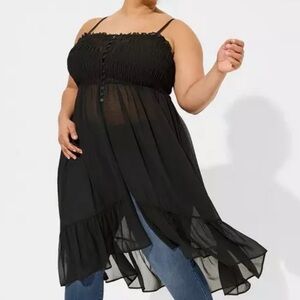 Torrid Chiffon Button Up Sleeveless Tunic Top Black